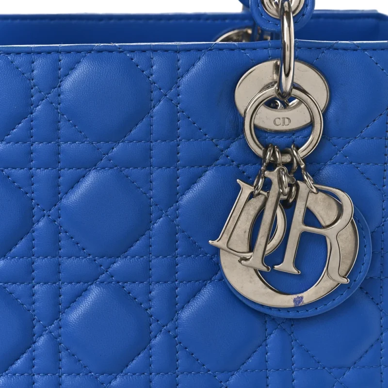 DIOR MEDIUM LADY DIOR BAG HORIZON BLUE CANNAGE LAMBSKIN LEATHER SILVER HARDWARE - Image 8