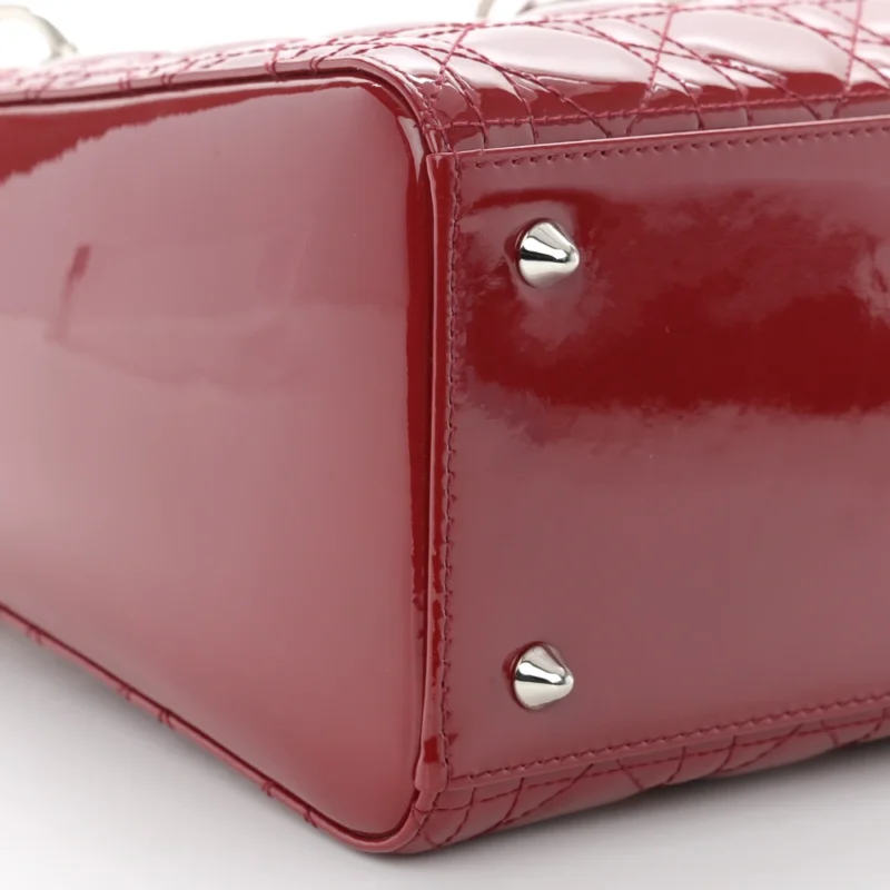 DIOR MEDIUM LADY DIOR DARK RED PATENT CANNAGE CALFSKIN LEATHER SILVER HARDWARE - Image 4