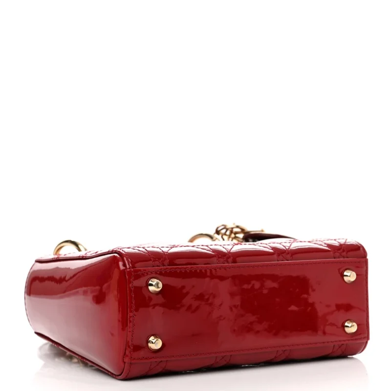 DIOR MINI LADY DIOR RED PATENT CANNAGE CALFSKIN LEATHER GOLD HARDWARE - Image 5