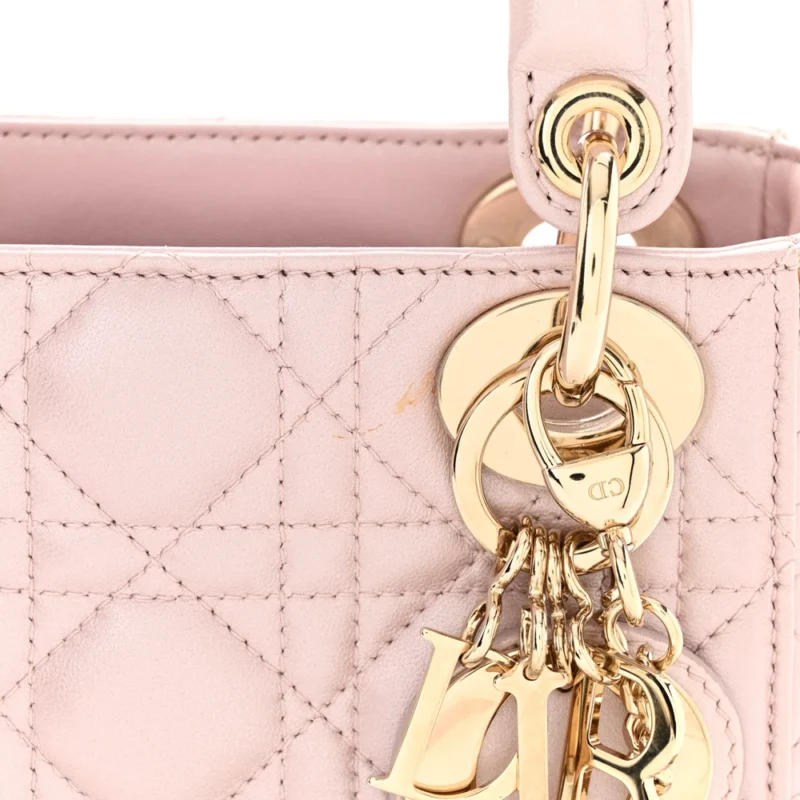 DIOR MINI LADY DIOR LOTUS METALLIC CANNAGE LAMBSKIN LEATHER LIGHT GOLD HARDWARE - Image 9