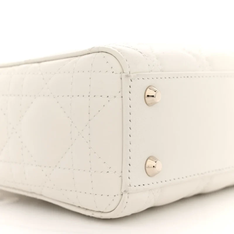 DIOR MINI LADY DIOR WHITE CANNAGE LAMBSKIN LEATHER GOLD HARDWARE - Image 4