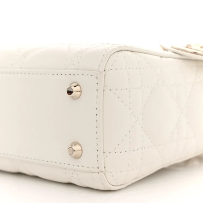 DIOR MINI LADY DIOR WHITE CANNAGE LAMBSKIN LEATHER GOLD HARDWARE - Image 5