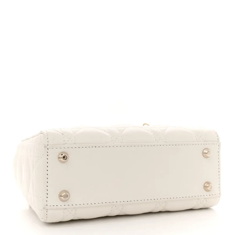 DIOR MINI LADY DIOR WHITE CANNAGE LAMBSKIN LEATHER GOLD HARDWARE - Image 6