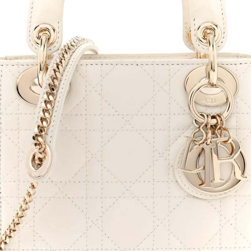 DIOR MINI LADY DIOR WHITE CANNAGE LAMBSKIN LEATHER GOLD HARDWARE - Image 8