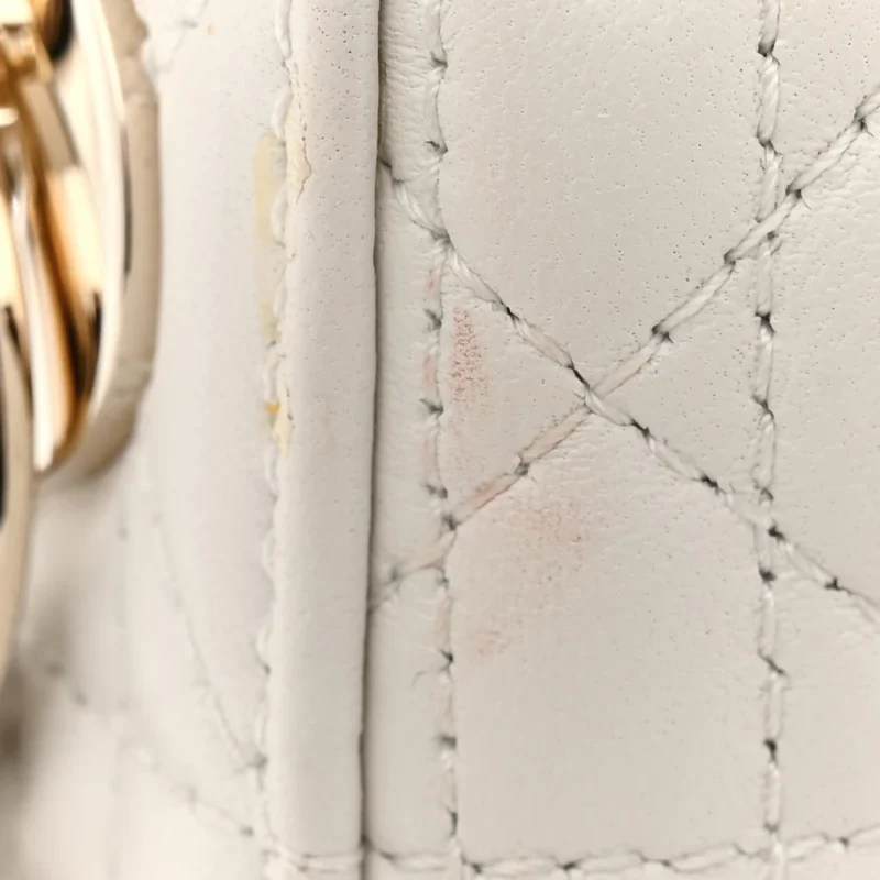 DIOR MINI LADY DIOR WHITE CANNAGE LAMBSKIN LEATHER GOLD HARDWARE - Image 10