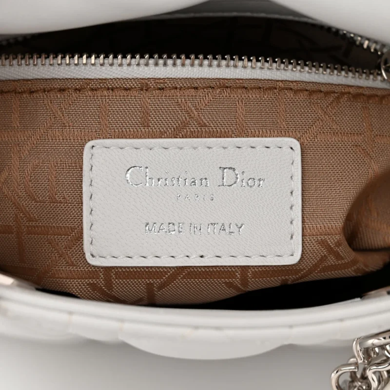 DIOR MINI LADY DIOR WHITE LAMBSKIN CANNAGE LEATHER SILVER HARDWARE - Image 2