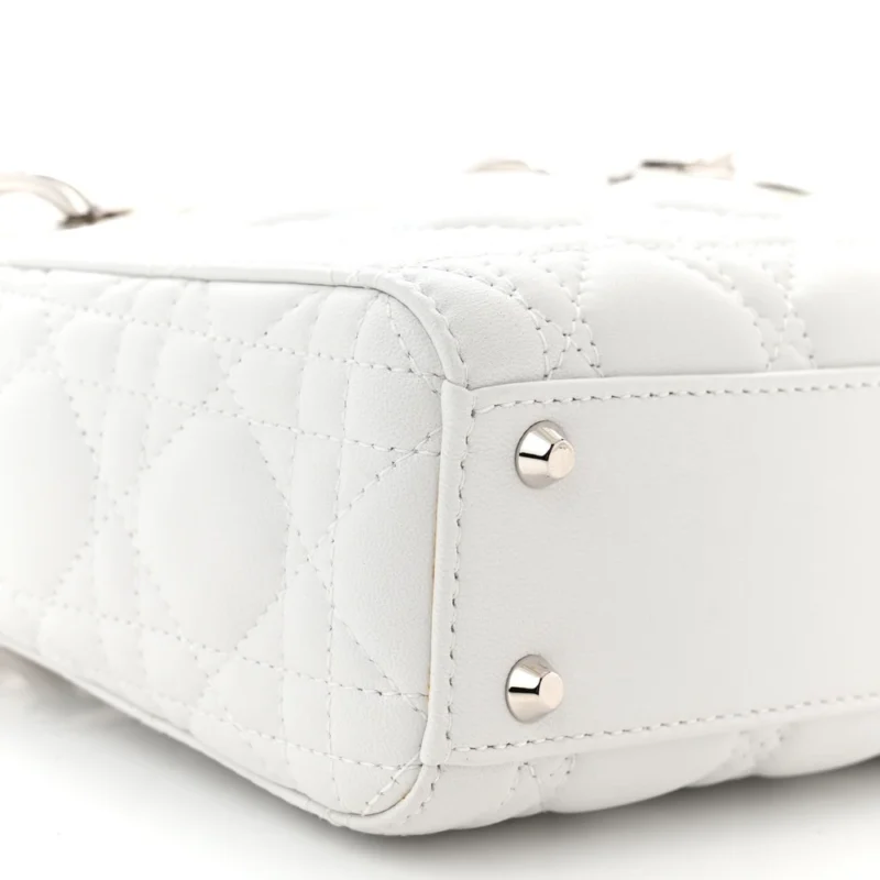 DIOR MINI LADY DIOR WHITE LAMBSKIN CANNAGE LEATHER SILVER HARDWARE - Image 4