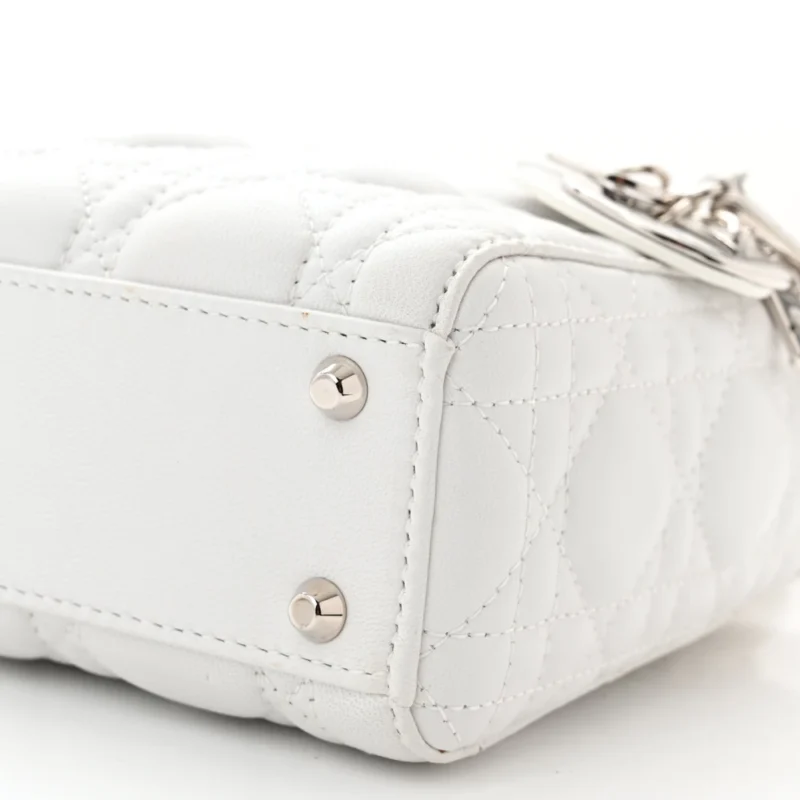 DIOR MINI LADY DIOR WHITE LAMBSKIN CANNAGE LEATHER SILVER HARDWARE - Image 5
