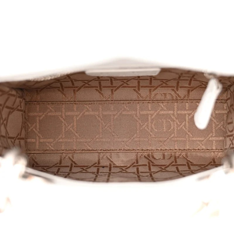 DIOR MINI LADY DIOR WHITE LAMBSKIN CANNAGE LEATHER SILVER HARDWARE - Image 7