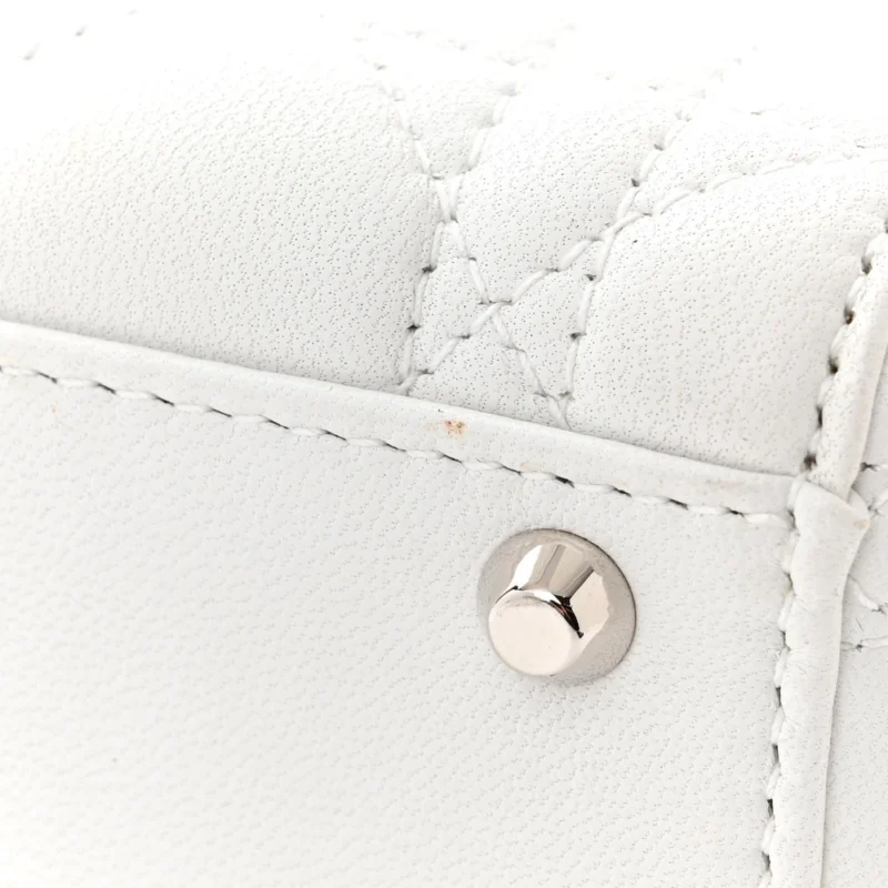 DIOR MINI LADY DIOR WHITE LAMBSKIN CANNAGE LEATHER SILVER HARDWARE - Image 9
