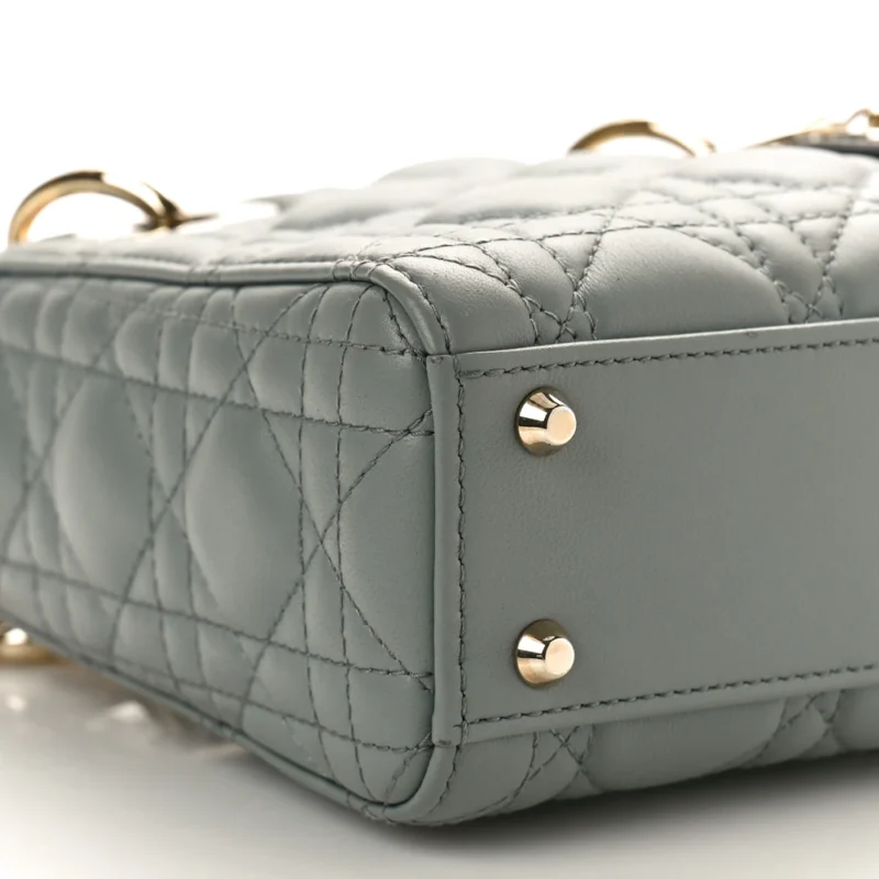 DIOR MINI LADY DIOR GREY CANNAGE LAMBSKIN LEATHER GOLD HARDWARE - Image 4