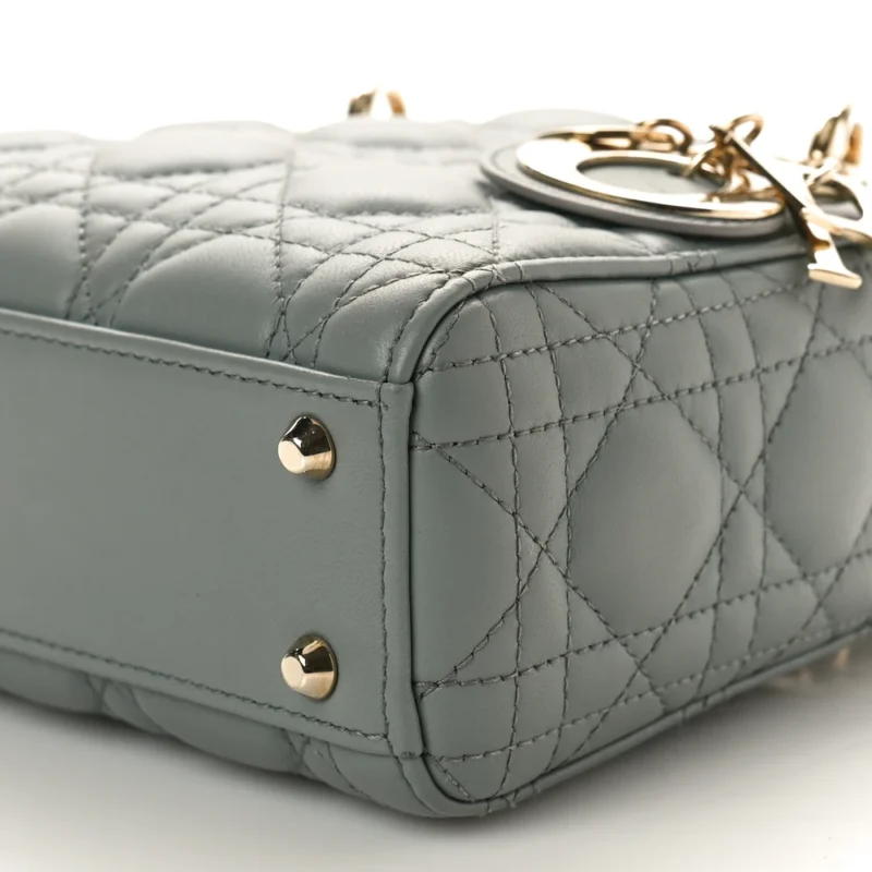 DIOR MINI LADY DIOR GREY CANNAGE LAMBSKIN LEATHER GOLD HARDWARE - Image 5