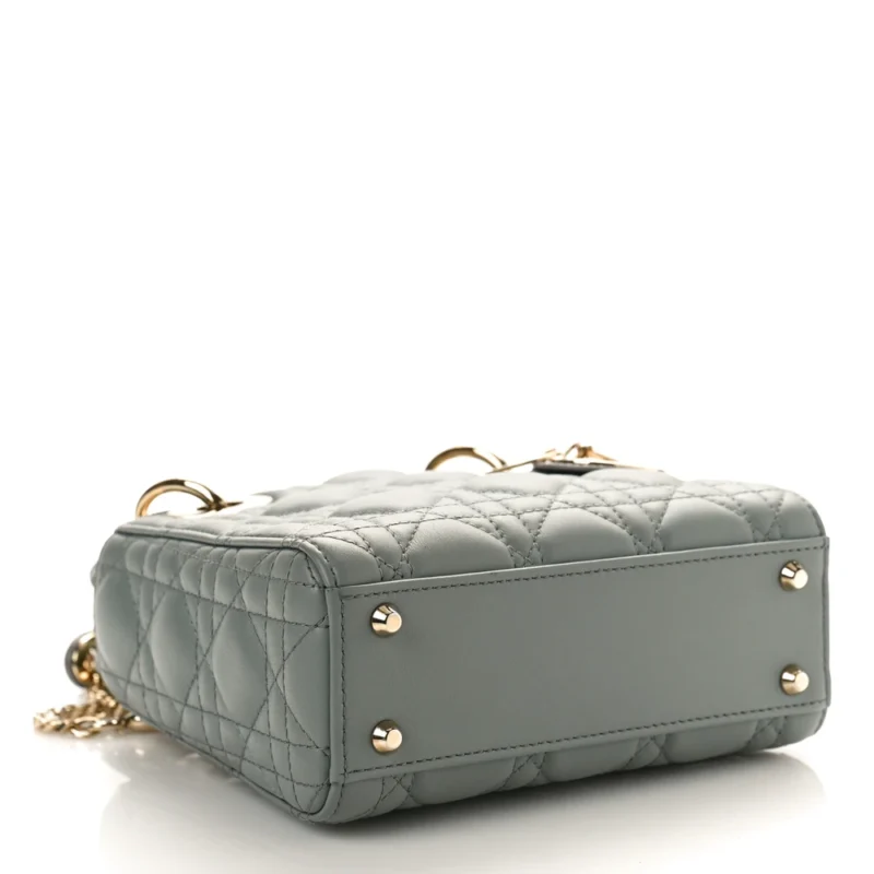 DIOR MINI LADY DIOR GREY CANNAGE LAMBSKIN LEATHER GOLD HARDWARE - Image 6