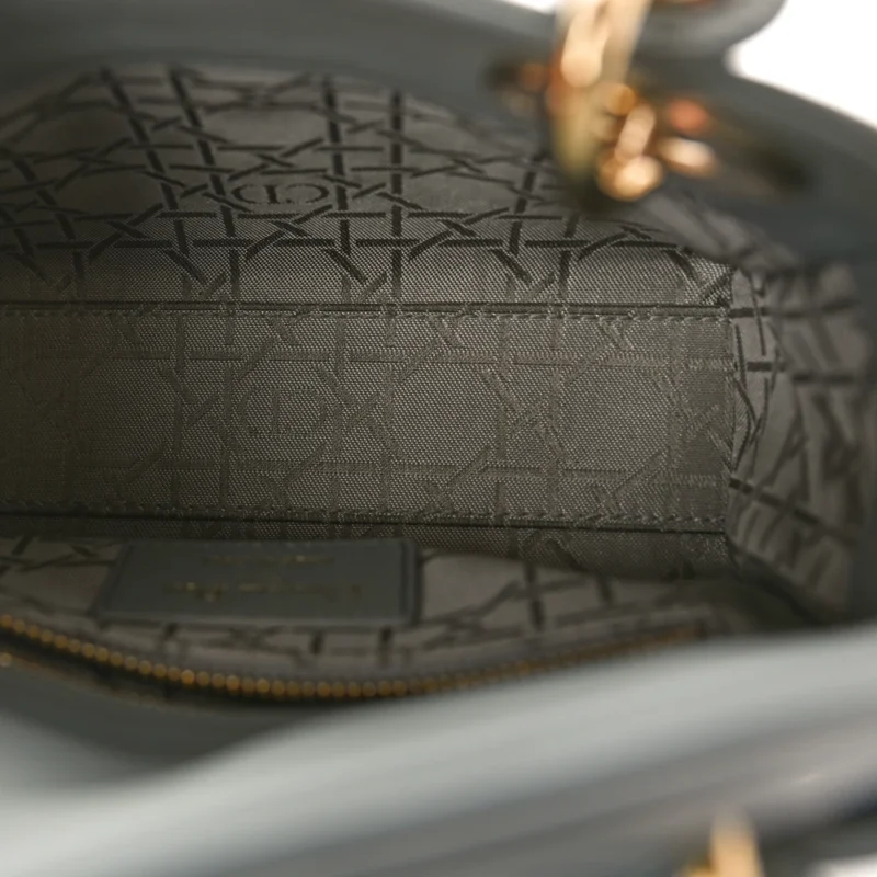 DIOR MINI LADY DIOR GREY CANNAGE LAMBSKIN LEATHER GOLD HARDWARE - Image 7