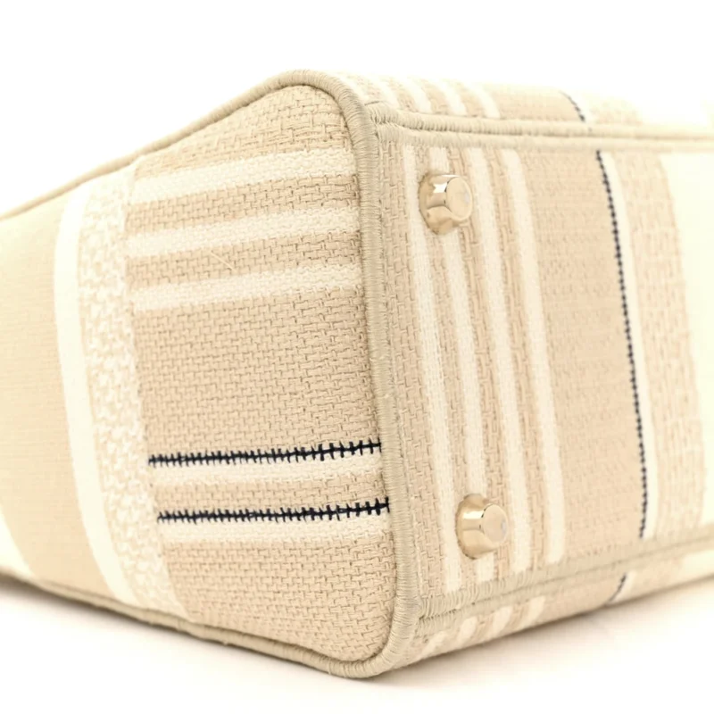 DIOR MEDIUM STRIPES LADY D-LITE BEIGE EMBROIDERED CANVAS GOLD HARDWARE - Image 4