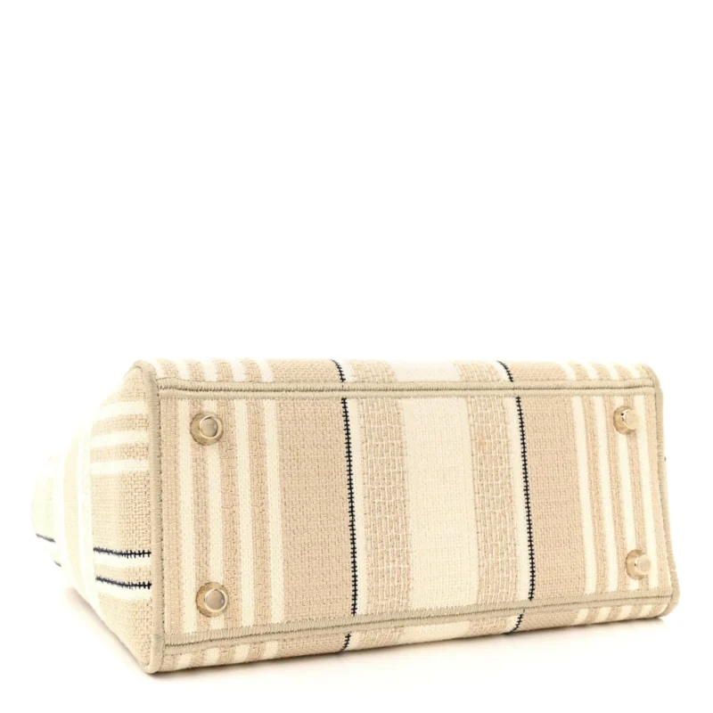 DIOR MEDIUM STRIPES LADY D-LITE BEIGE EMBROIDERED CANVAS GOLD HARDWARE - Image 6