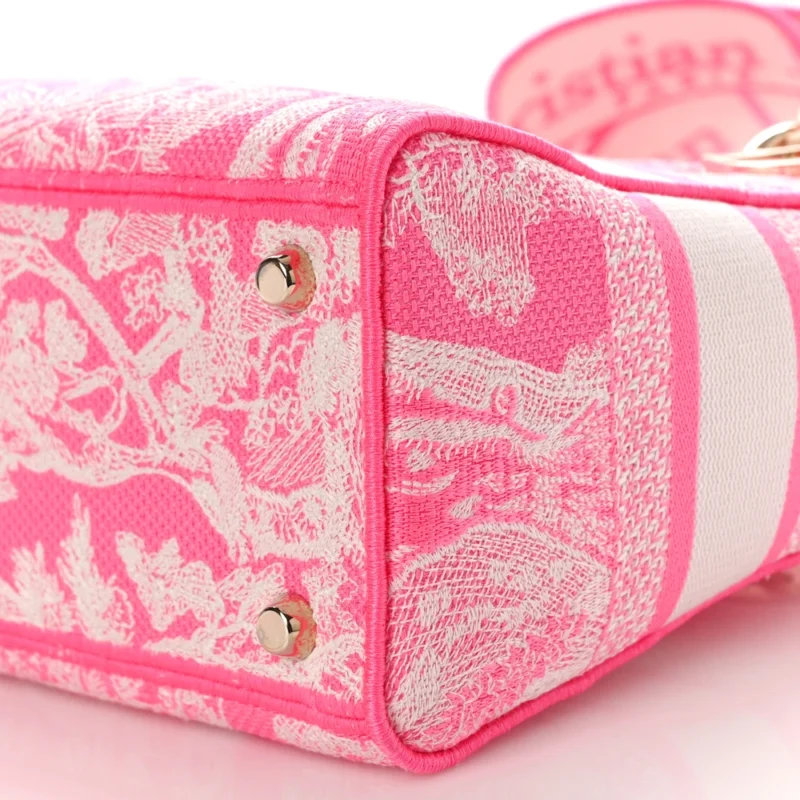DIOR MEDIUM TOILE DE JOUY LADY D-LITE FLUORESCENT PINK REVERSE EMBROIDERED CANVAS GOLD HARDWARE - Image 5