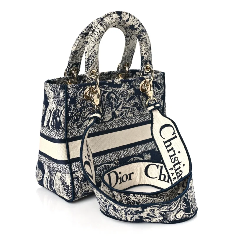 DIOR MEDIUM TOILE DE JOUY LADY D-LITE BLUE EMBROIDERED CANVAS GOLD HARDWARE - Image 3