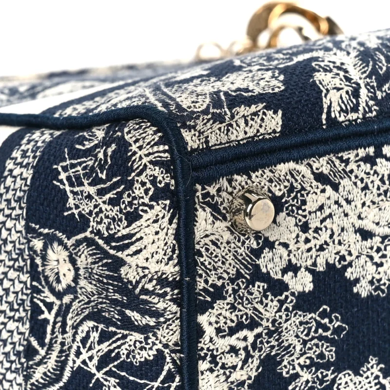 DIOR MEDIUM TOILE DE JOUY LADY D-LITE BLUE EMBROIDERED CANVAS GOLD HARDWARE - Image 4