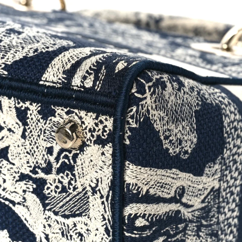 DIOR MEDIUM TOILE DE JOUY LADY D-LITE BLUE EMBROIDERED CANVAS GOLD HARDWARE - Image 5