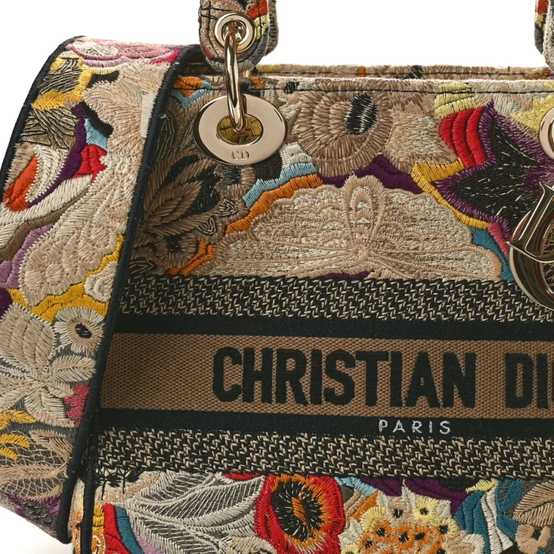 DIOR MEDIUM LADY D-LITE BEIGE/BLACK/MULTICOLOR FLORAL EMBROIDERED CANVAS GOLD HARDWARE - Image 7