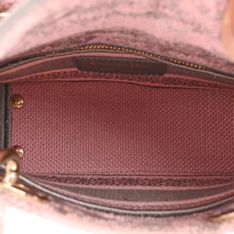 DIOR MINI TOILE DE JOUY LADY D-LITE GREY/PINK EMBROIDERED CANVAS GOLD HARDWARE - Image 7