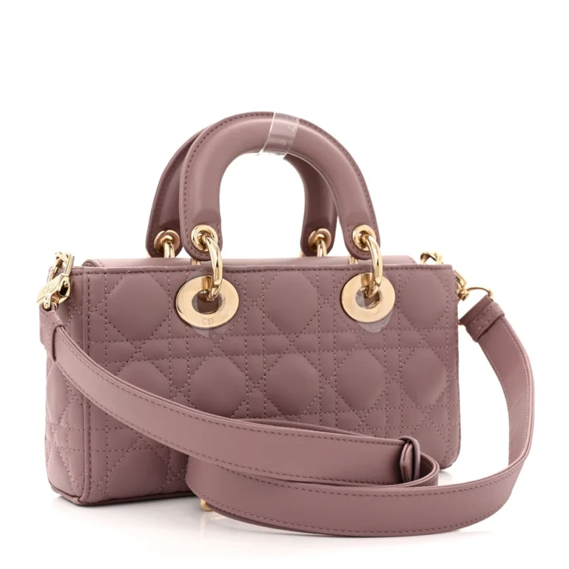 DIOR SMALL LADY D-JOY PEONY PINK CANNAGE LAMBSKIN LEATHER GOLD HARDWARE - Image 3