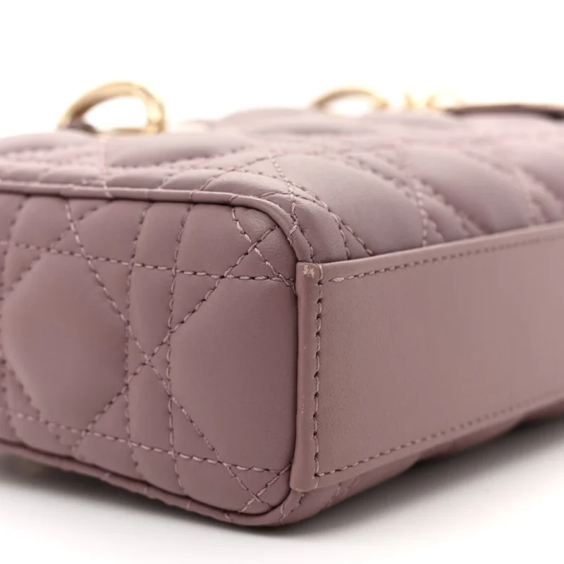 DIOR SMALL LADY D-JOY PEONY PINK CANNAGE LAMBSKIN LEATHER GOLD HARDWARE - Image 4