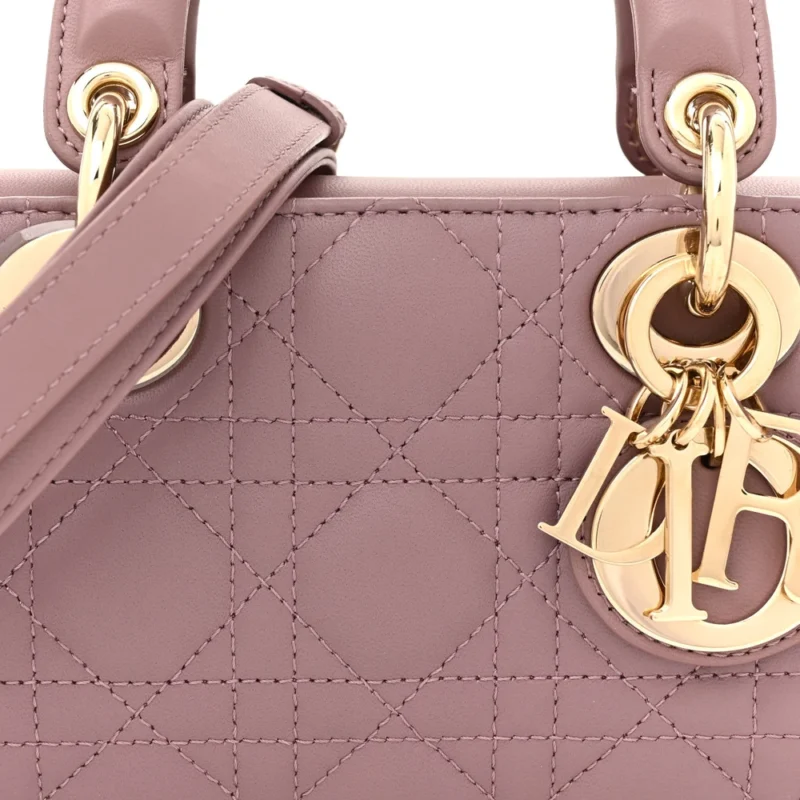 DIOR SMALL LADY D-JOY PEONY PINK CANNAGE LAMBSKIN LEATHER GOLD HARDWARE - Image 8