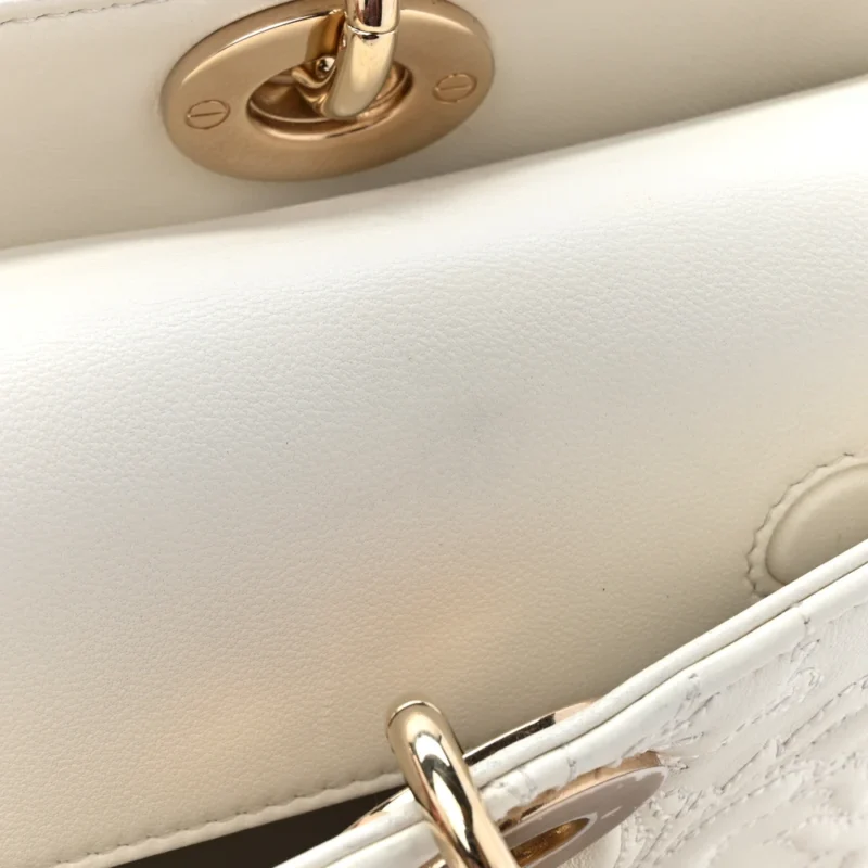 DIOR MEDIUM LADY D-JOY WHITE ORNAMENTAL EMBROIDERED CALFSKIN LEATHER GOLD HARDWARE - Image 12
