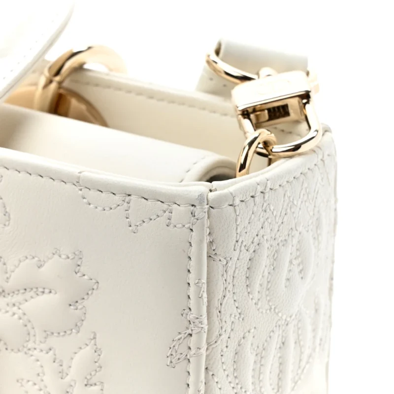 DIOR MEDIUM LADY D-JOY WHITE ORNAMENTAL EMBROIDERED CALFSKIN LEATHER GOLD HARDWARE - Image 14