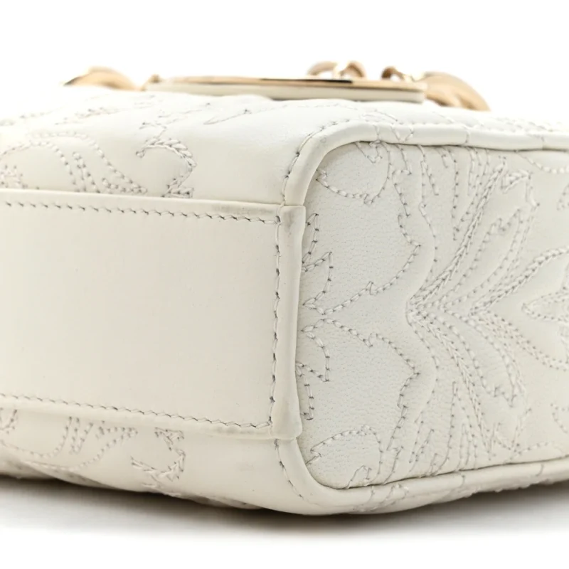 DIOR MEDIUM LADY D-JOY WHITE ORNAMENTAL EMBROIDERED CALFSKIN LEATHER GOLD HARDWARE - Image 7