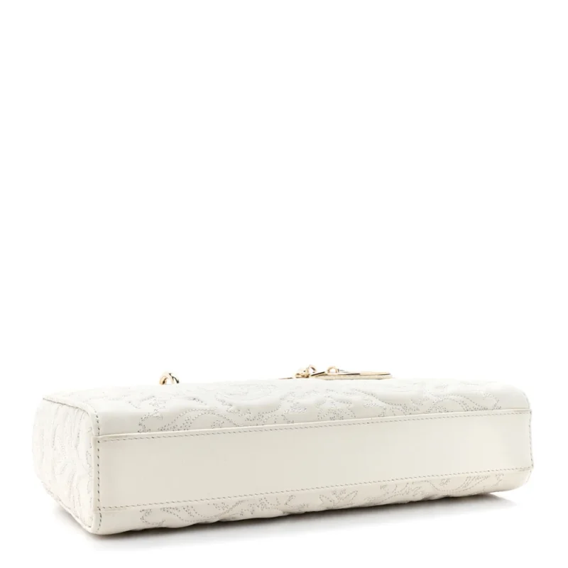DIOR MEDIUM LADY D-JOY WHITE ORNAMENTAL EMBROIDERED CALFSKIN LEATHER GOLD HARDWARE - Image 8