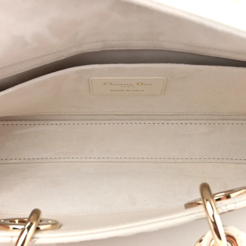 DIOR MEDIUM LADY D-JOY WHITE ORNAMENTAL EMBROIDERED CALFSKIN LEATHER GOLD HARDWARE - Image 9