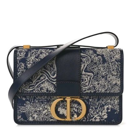 DIOR MEDIUM MONTAIGNE 30 TOILE DE JOUY FLAP BAG BLUE REVERSE CANVAS GOLD HARDWARE