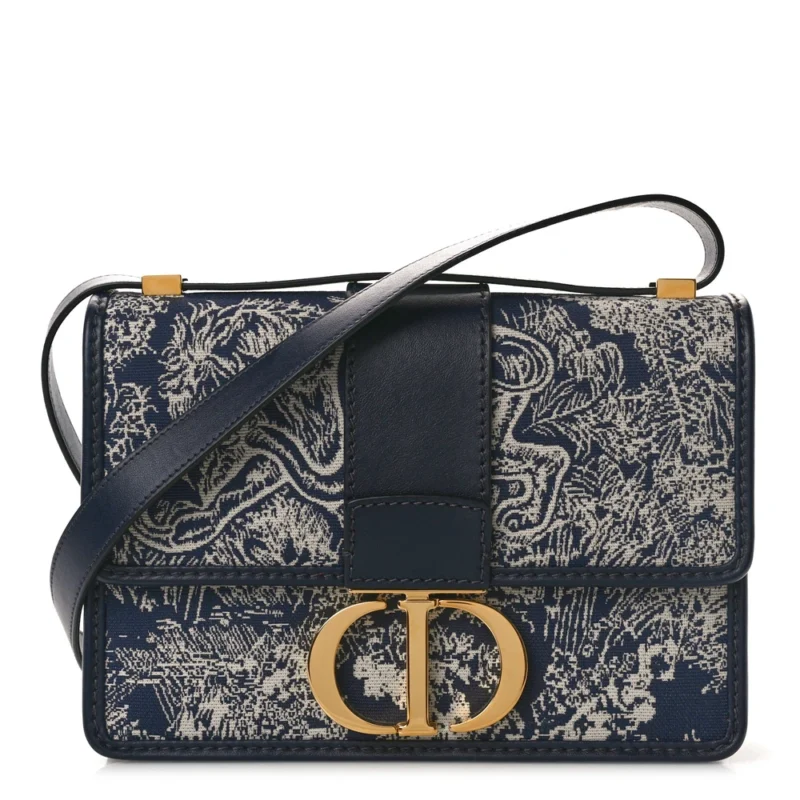 DIOR MEDIUM MONTAIGNE 30 TOILE DE JOUY FLAP BAG BLUE REVERSE CANVAS GOLD HARDWARE
