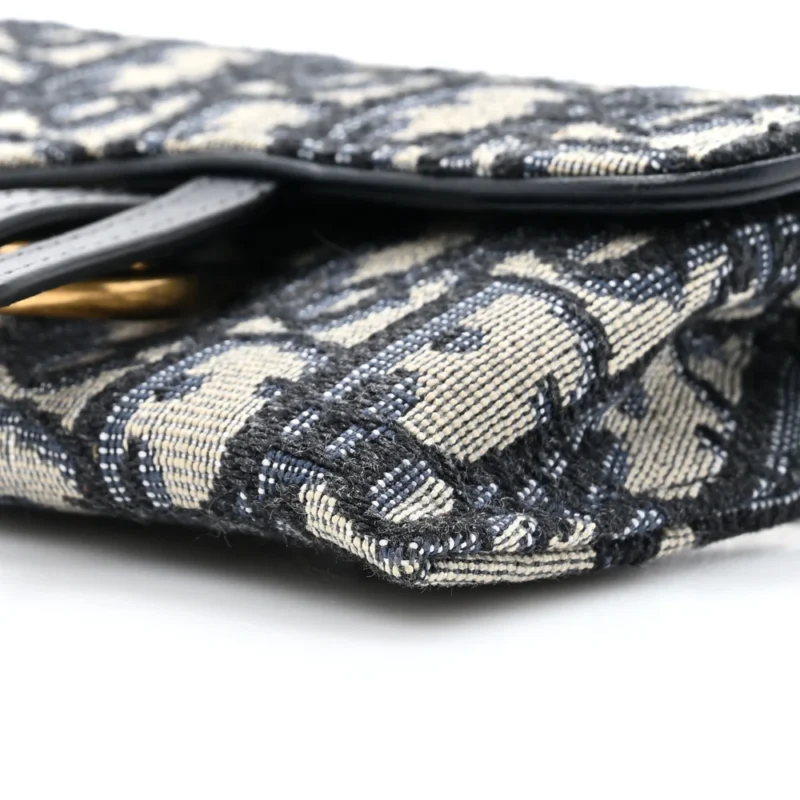 DIOR NANO SADDLE CHAIN POUCH BLUE OBLIQUE CANVAS GOLD HARDWARE - Image 3
