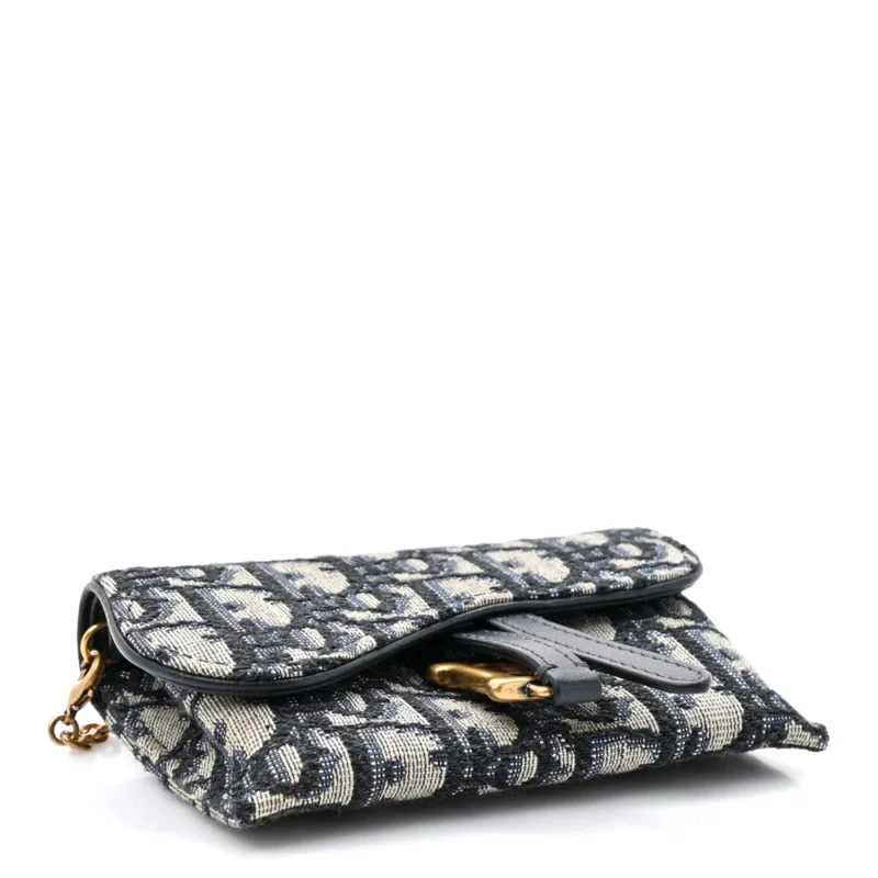 DIOR NANO SADDLE CHAIN POUCH BLUE OBLIQUE CANVAS GOLD HARDWARE - Image 4