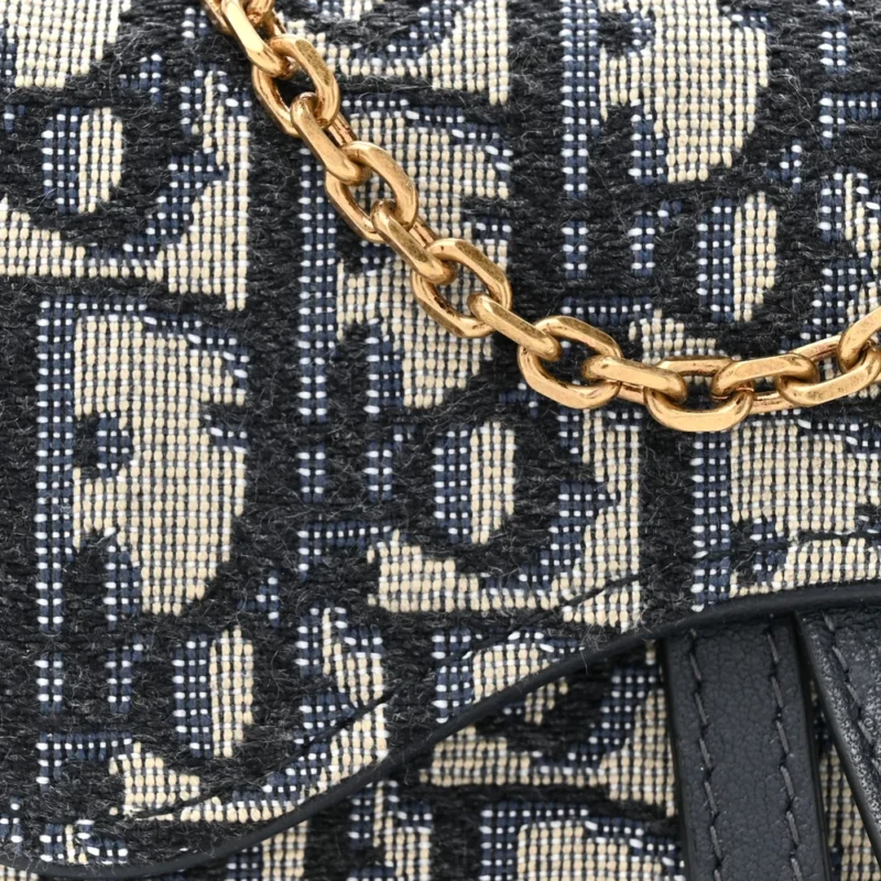 DIOR NANO SADDLE CHAIN POUCH BLUE OBLIQUE CANVAS GOLD HARDWARE - Image 6