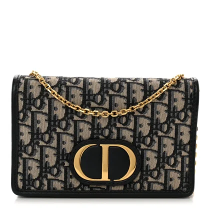 DIOR MONTAIGNE 30 2-IN-1 POUCH BLUE DIOR OBLIQUE CANVAS GOLD HARDWARE