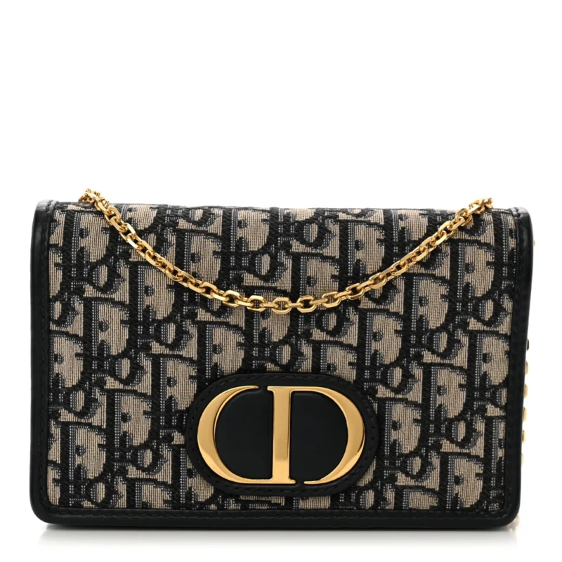 DIOR MONTAIGNE 30 2-IN-1 POUCH BLUE DIOR OBLIQUE CANVAS GOLD HARDWARE