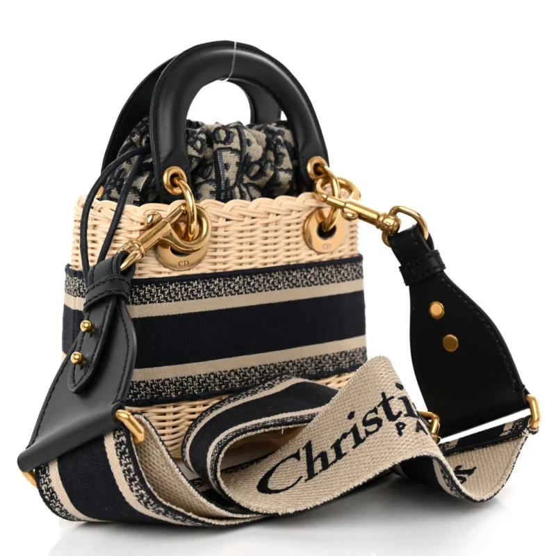 DIOR MINI LADY DIOR WICKER & BLUE OBLIQUE CANVAS GOLD HARDWARE - Image 3