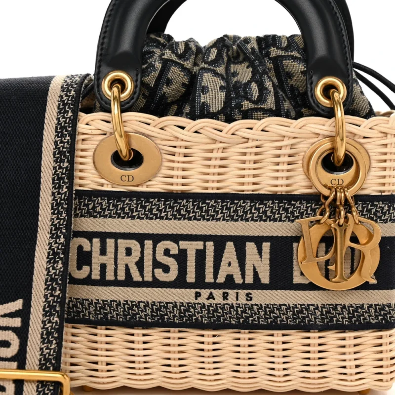 DIOR MINI LADY DIOR WICKER & BLUE OBLIQUE CANVAS GOLD HARDWARE - Image 8
