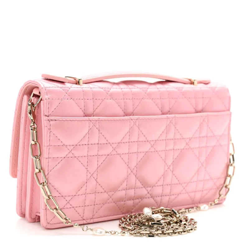 DIOR MINI MY DIOR TOP HANDLE CLUTCH ANTIQUE PINK CANNAGE LAMBSKIN LEATHER GOLD HARDWARE - Image 3