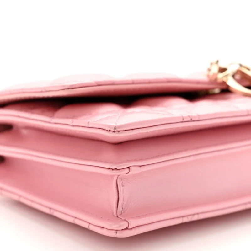 DIOR MINI MY DIOR TOP HANDLE CLUTCH ANTIQUE PINK CANNAGE LAMBSKIN LEATHER GOLD HARDWARE - Image 4