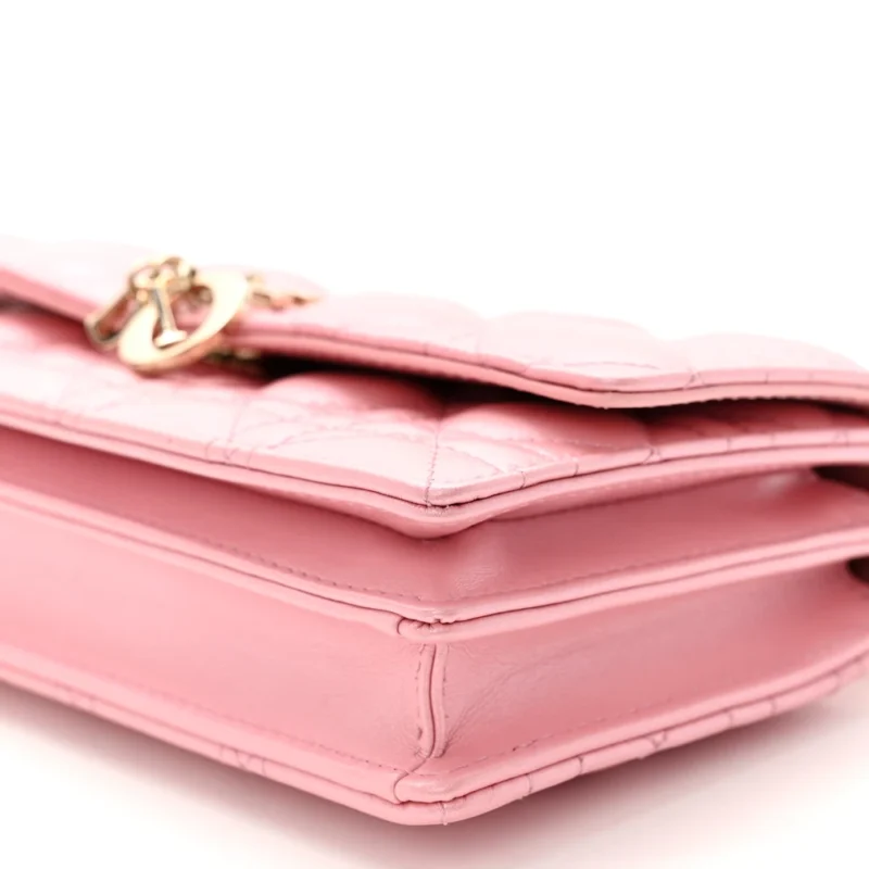DIOR MINI MY DIOR TOP HANDLE CLUTCH ANTIQUE PINK CANNAGE LAMBSKIN LEATHER GOLD HARDWARE - Image 5