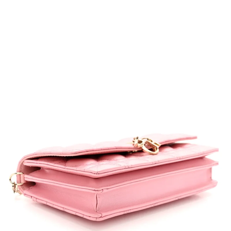 DIOR MINI MY DIOR TOP HANDLE CLUTCH ANTIQUE PINK CANNAGE LAMBSKIN LEATHER GOLD HARDWARE - Image 6