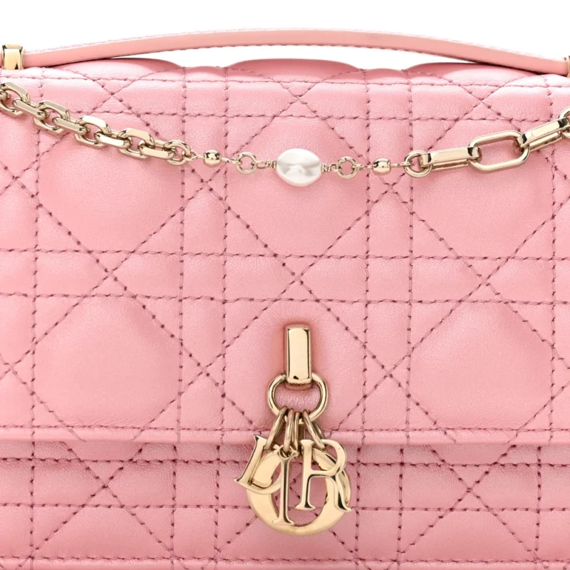 DIOR MINI MY DIOR TOP HANDLE CLUTCH ANTIQUE PINK CANNAGE LAMBSKIN LEATHER GOLD HARDWARE - Image 8