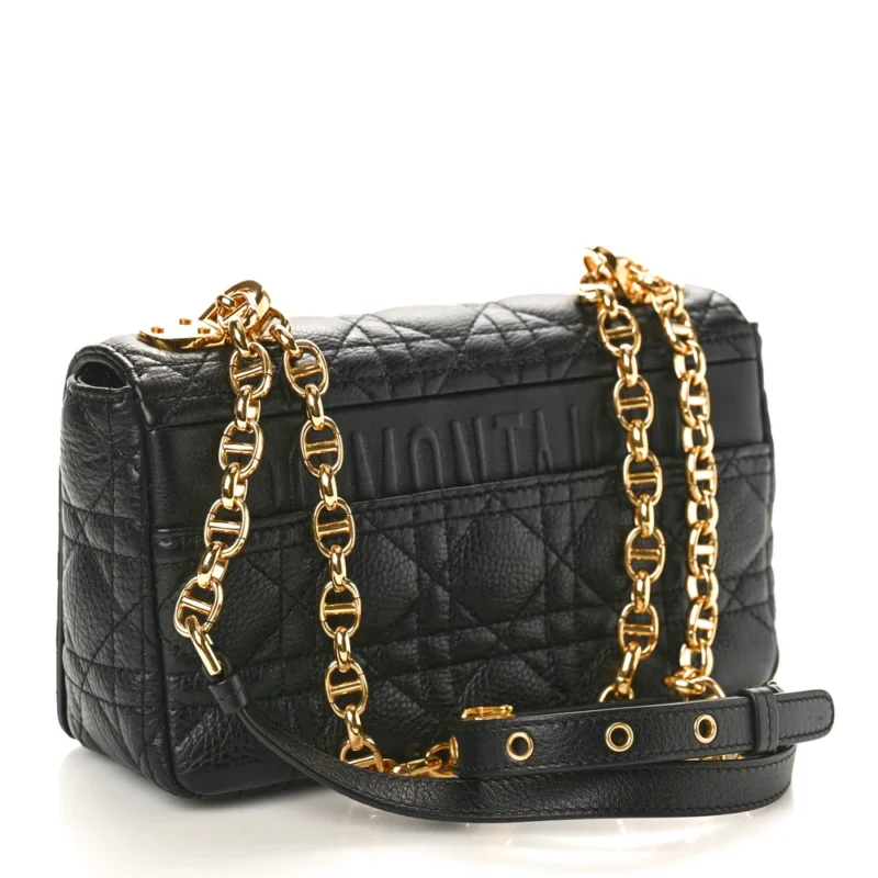 DIOR SMALL CARO BAG BLACK CANNAGE CALFSKIN LEATHER GOLD HARDWARE - Image 3