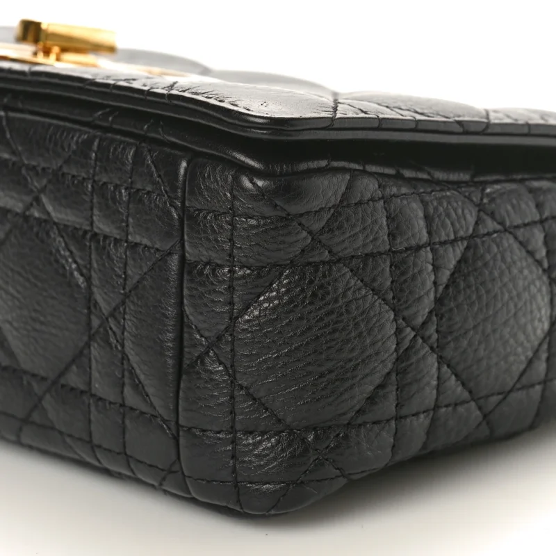 DIOR SMALL CARO BAG BLACK CANNAGE CALFSKIN LEATHER GOLD HARDWARE - Image 5